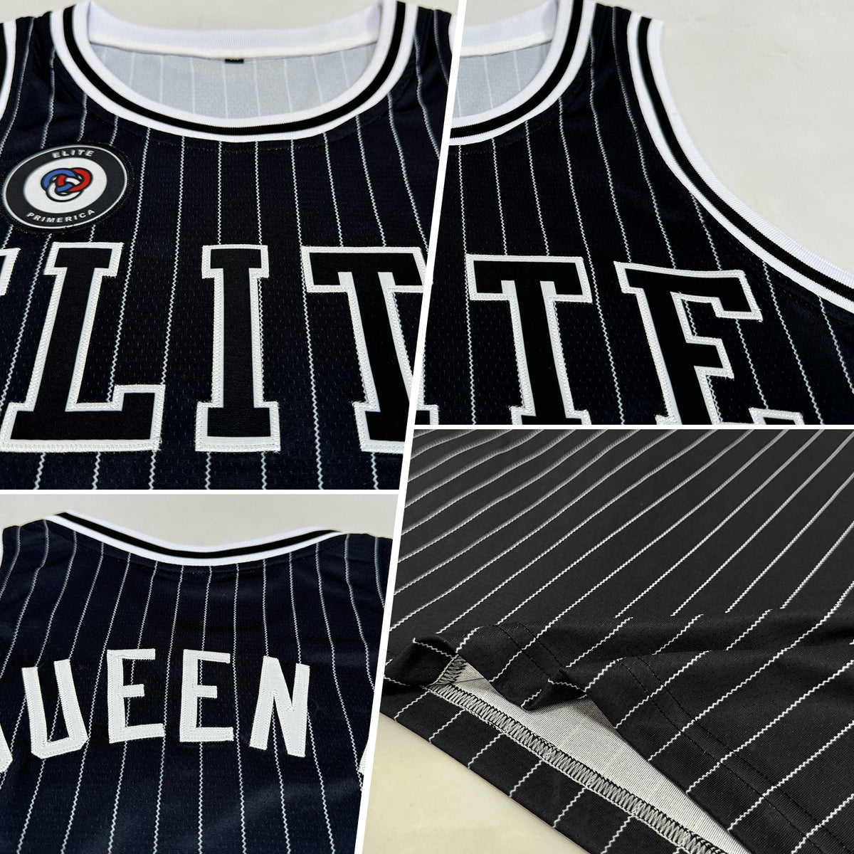 Custom Black White Pinstripe Black-White Authentic Basketball Jersey photo 2