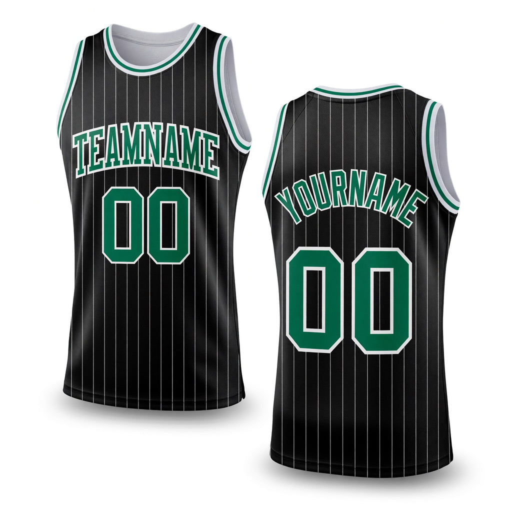 Custom Black White Pinstripe Kelly Green-White Authentic Basketball Jersey