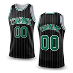Custom Black White Pinstripe Kelly Green-White Authentic Basketball Jersey