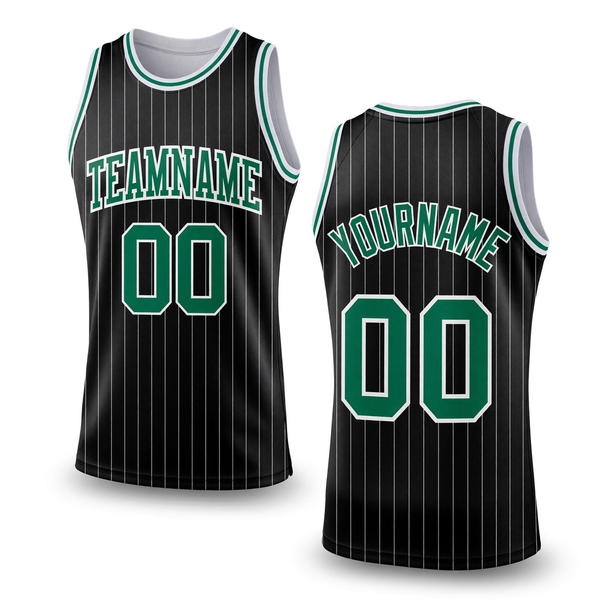 Custom Black White Pinstripe Kelly Green-White Authentic Basketball Jersey