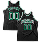 Custom Black White Pinstripe Kelly Green-White Authentic Basketball Jersey photo 1