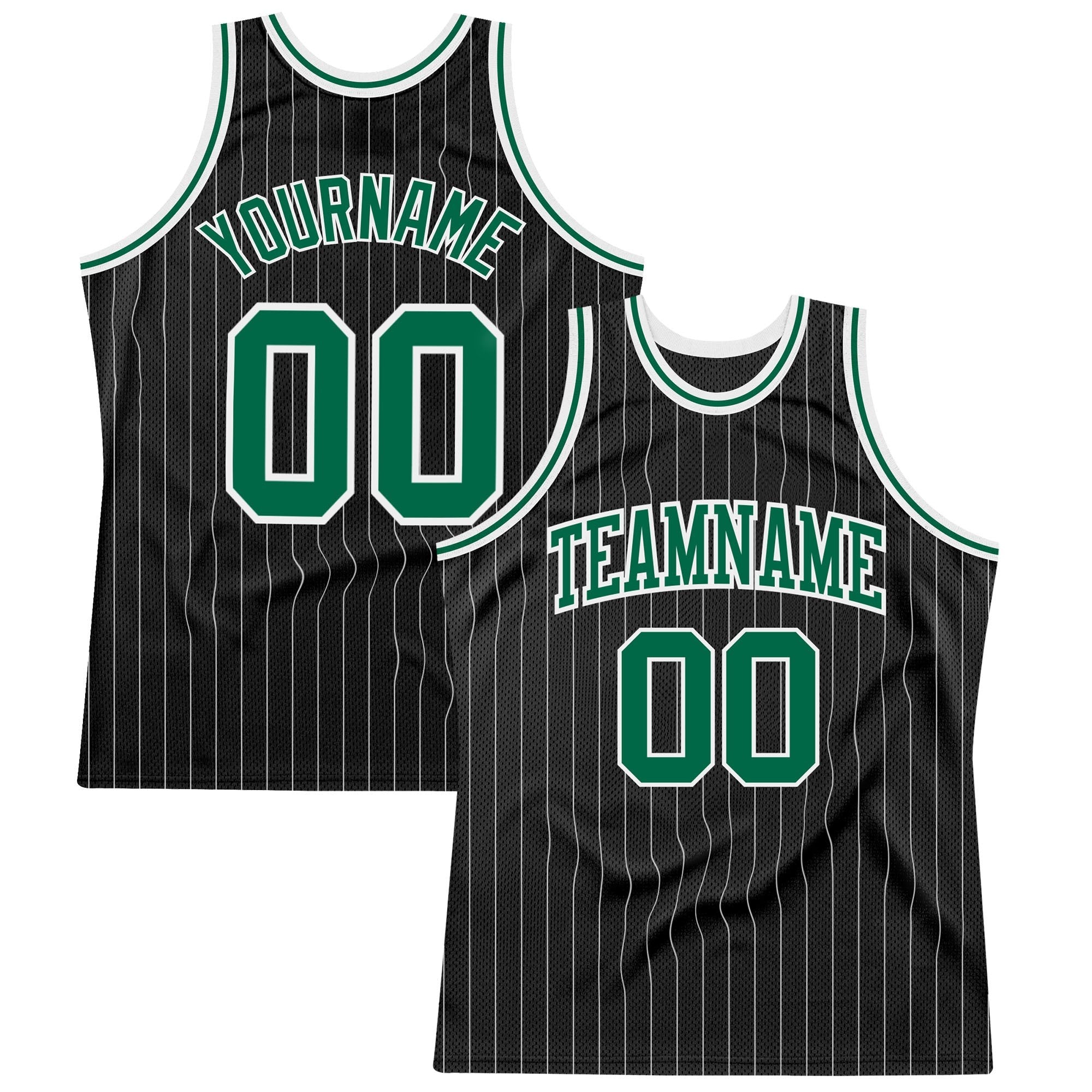 Custom Black White Pinstripe Kelly Green-White Authentic Basketball Jersey photo 1