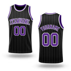 Custom Black White Pinstripe Purple-White Authentic Basketball Jersey