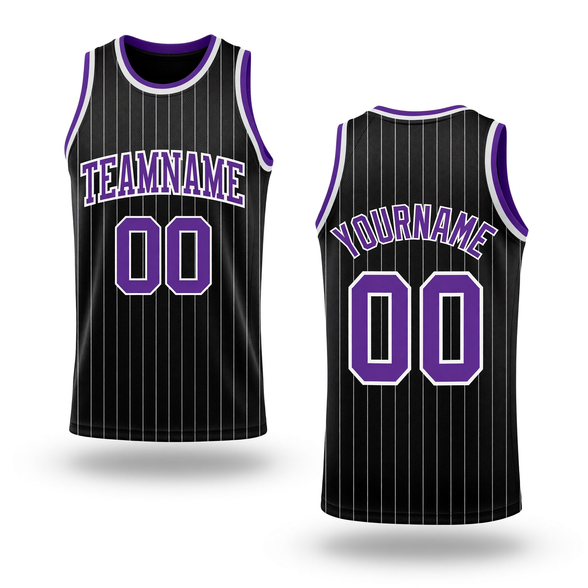 Custom Black White Pinstripe Purple-White Authentic Basketball Jersey