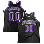 Custom Black White Pinstripe Purple-White Authentic Basketball Jersey photo 1