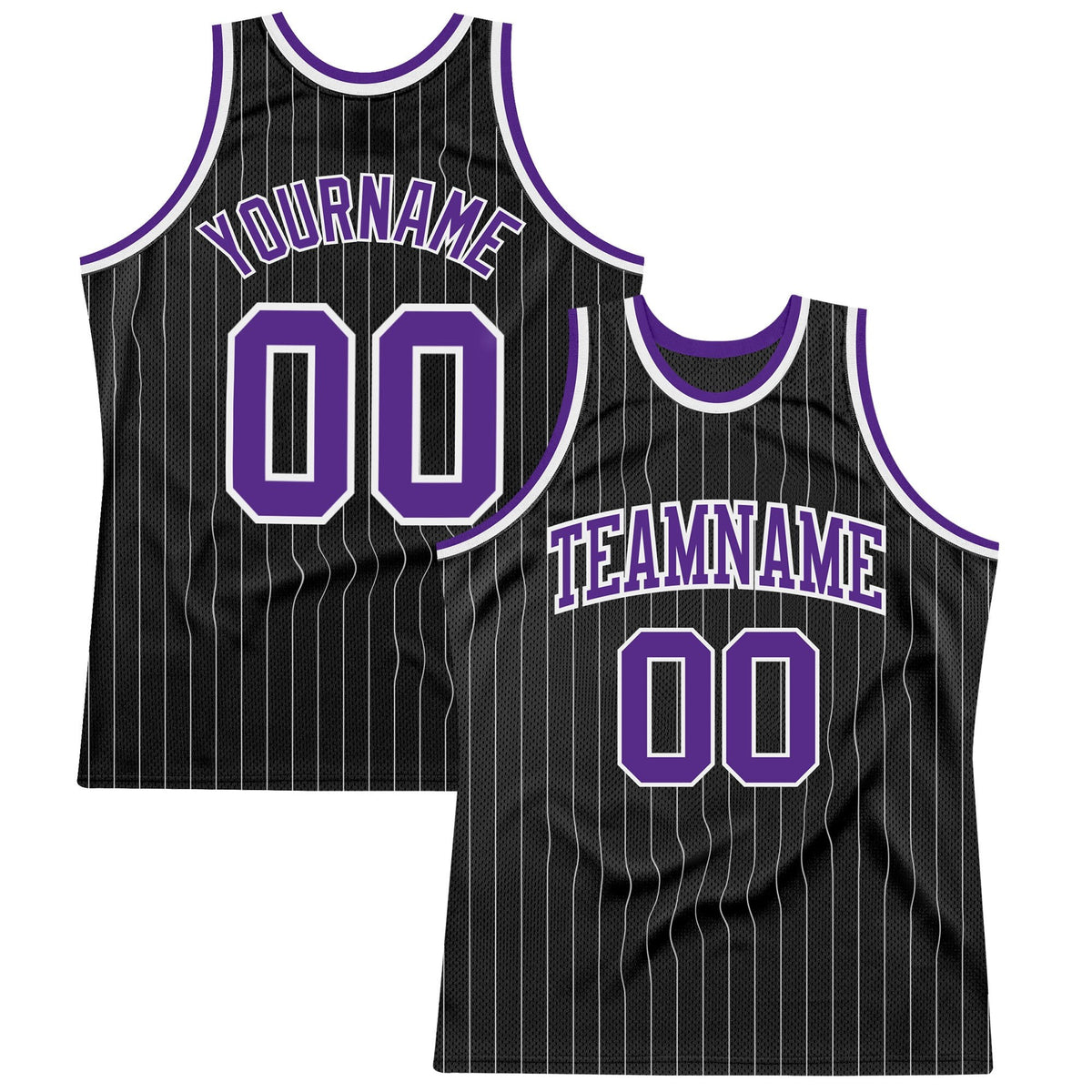 Custom Black White Pinstripe Purple-White Authentic Basketball Jersey photo 1