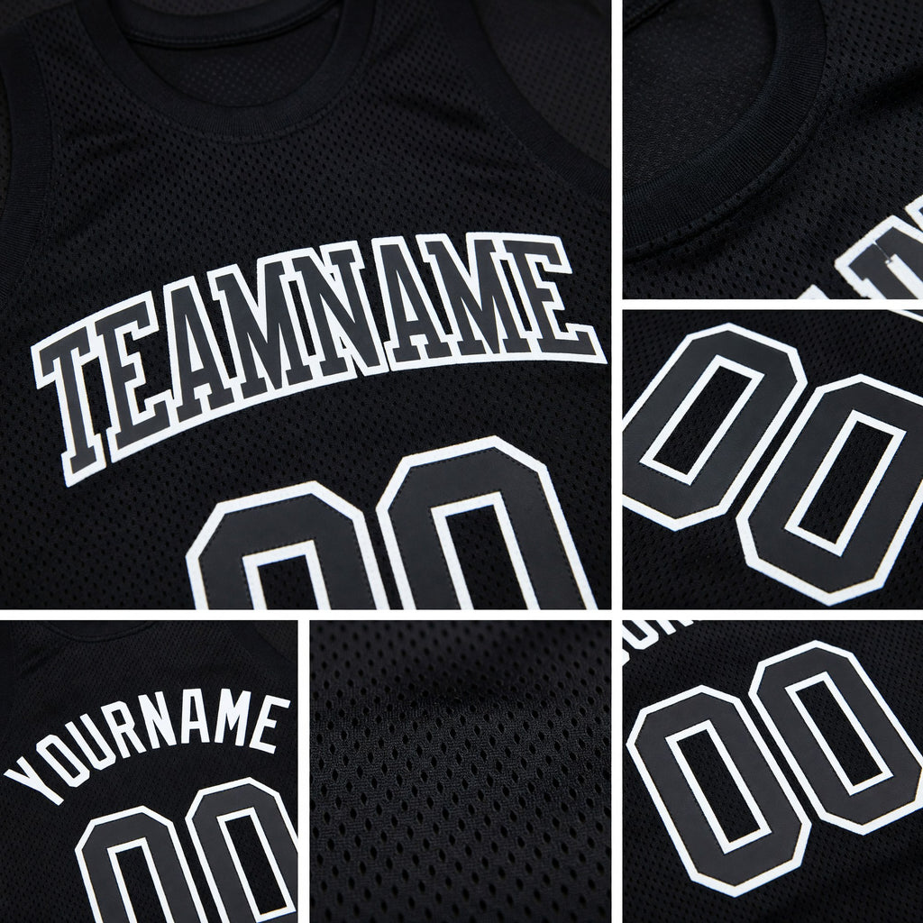 Custom Black White Authentic Throwback Basketball Jersey detail