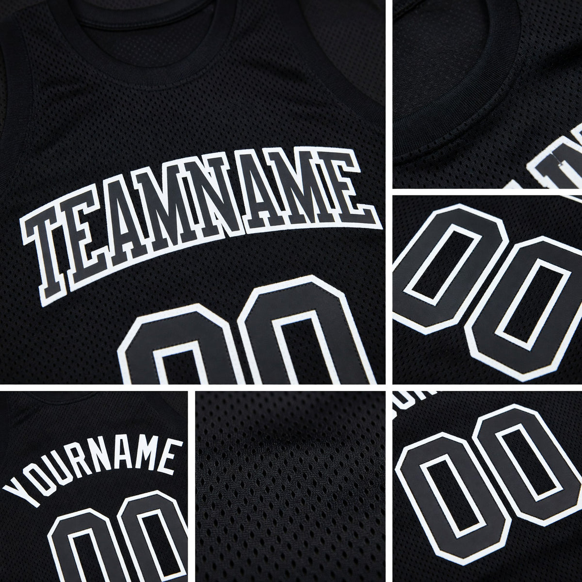 Custom Black White Authentic Throwback Basketball Jersey detail
