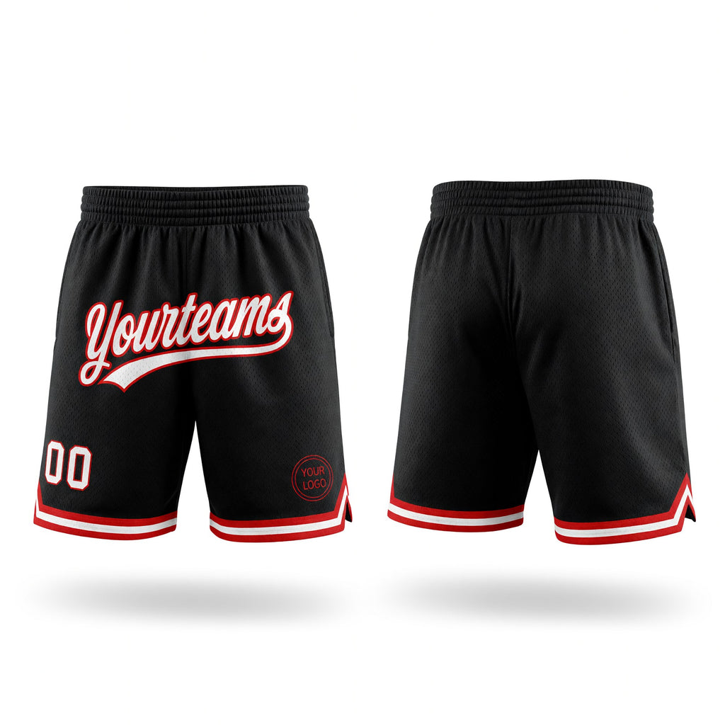 Custom Black White-Red Authentic Throwback Basketball Shorts