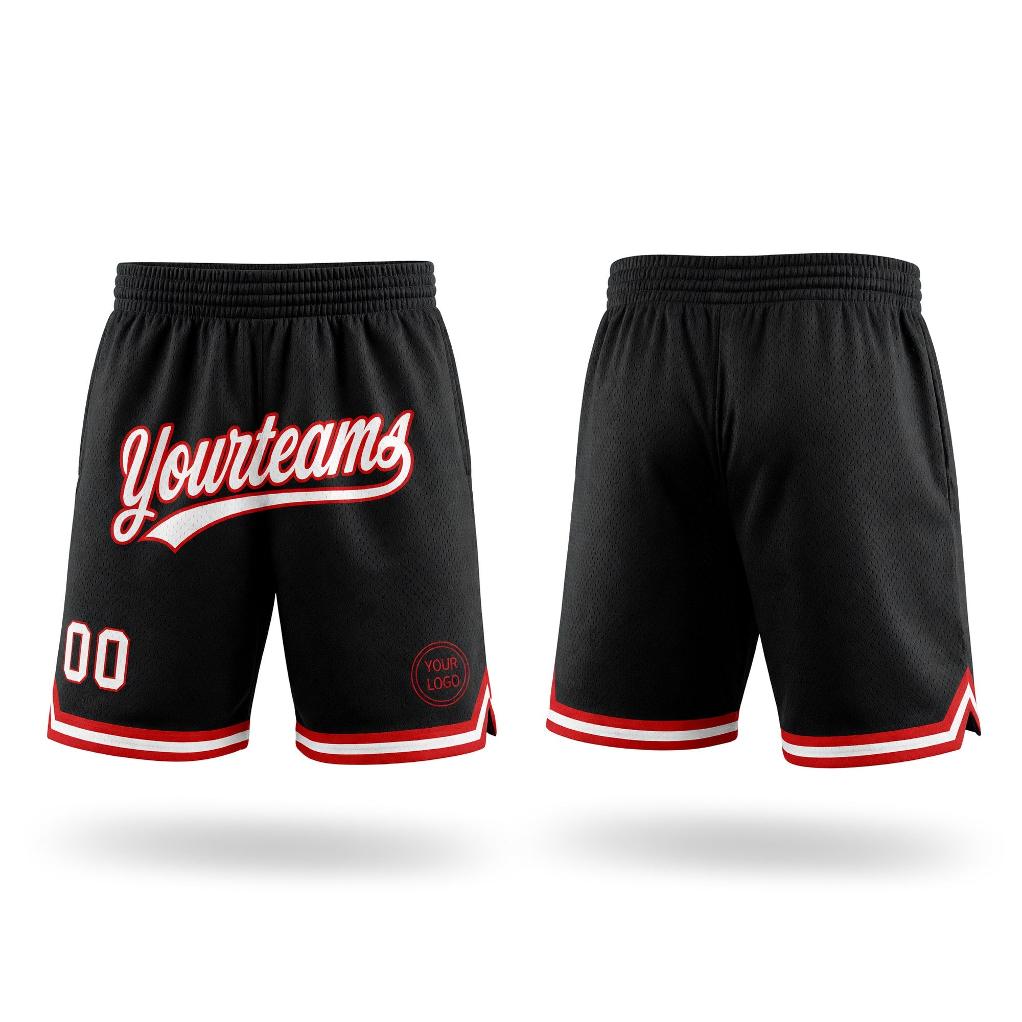 Custom Black White-Red Authentic Throwback Basketball Shorts