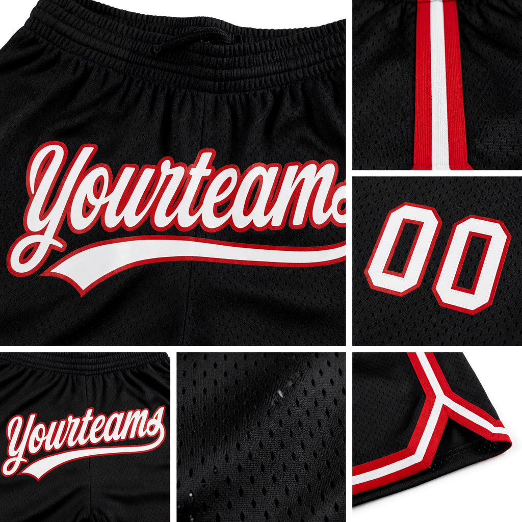Custom Black White-Red Authentic Throwback Basketball Shorts detail