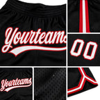 Custom Black White-Red Authentic Throwback Basketball Shorts detail