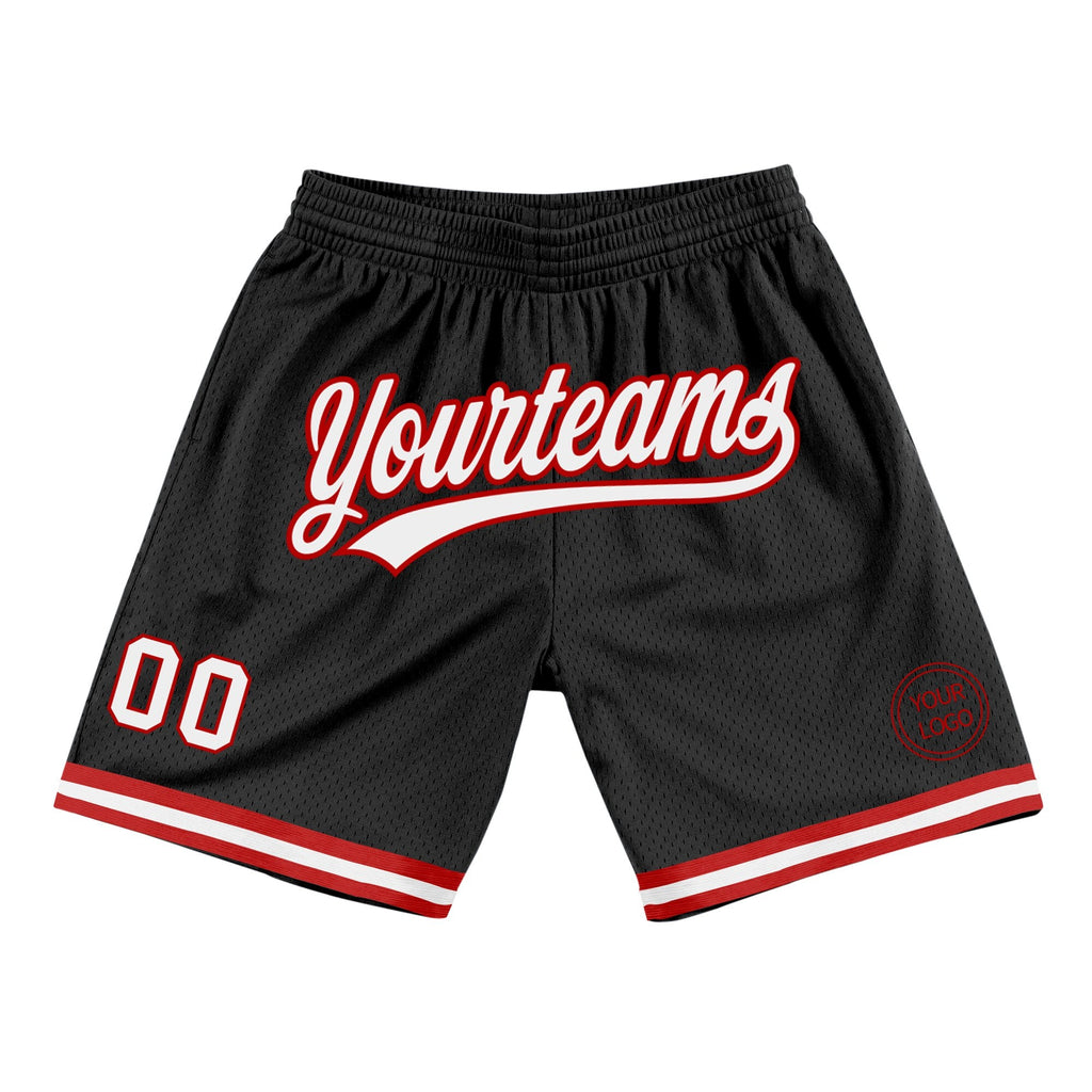 Custom Black White-Red Authentic Throwback Basketball Shorts photo 1