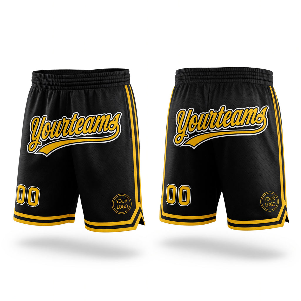 Custom Black Gold-White Authentic Throwback Basketball Shorts