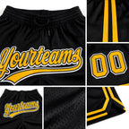 Custom Black Gold-White Authentic Throwback Basketball Shorts detail