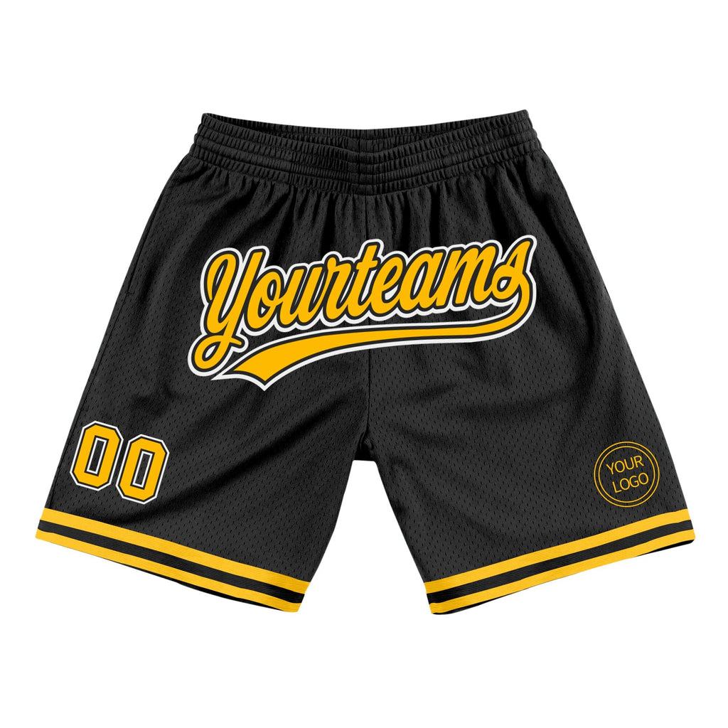 Custom Black Gold-White Authentic Throwback Basketball Shorts photo 1