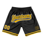 Custom Black Gold-White Authentic Throwback Basketball Shorts photo 1