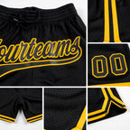 Custom Black Gold Authentic Throwback Basketball Shorts detail