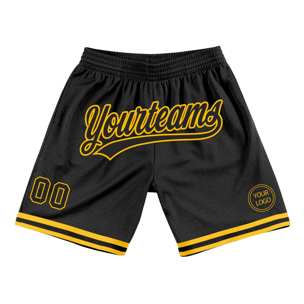 Custom Black Gold Authentic Throwback Basketball Shorts photo 1
