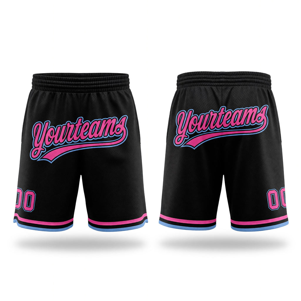 Custom Black Pink-Light Blue Authentic Throwback Basketball Shorts