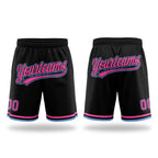 Custom Black Pink-Light Blue Authentic Throwback Basketball Shorts