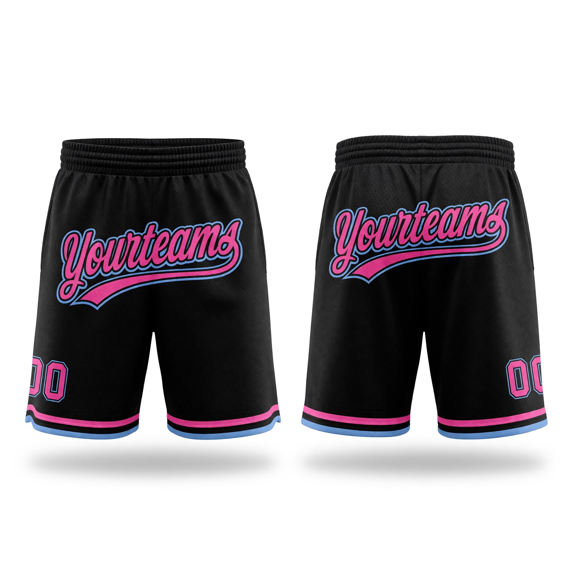 Custom Black Pink-Light Blue Authentic Throwback Basketball Shorts