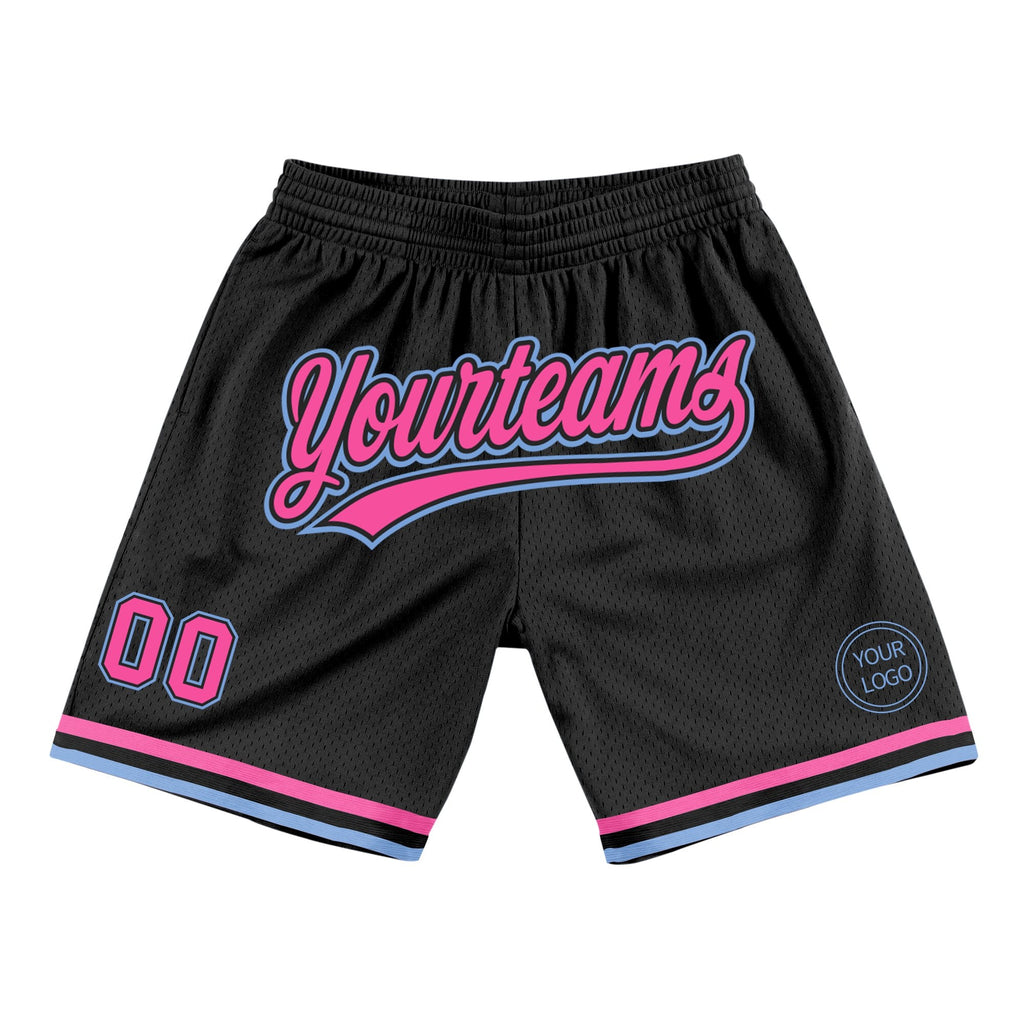 Custom Black Pink-Light Blue Authentic Throwback Basketball Shorts photo 1