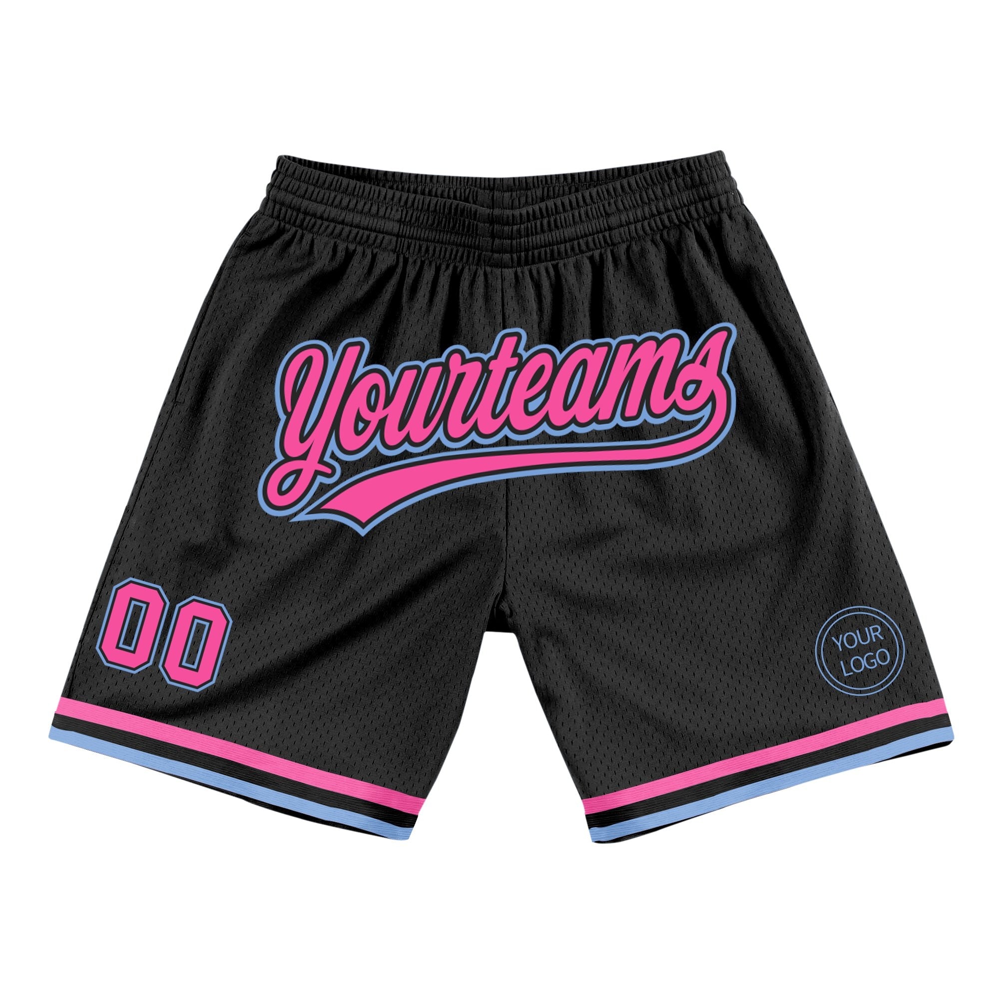 Custom Black Pink-Light Blue Authentic Throwback Basketball Shorts photo 1
