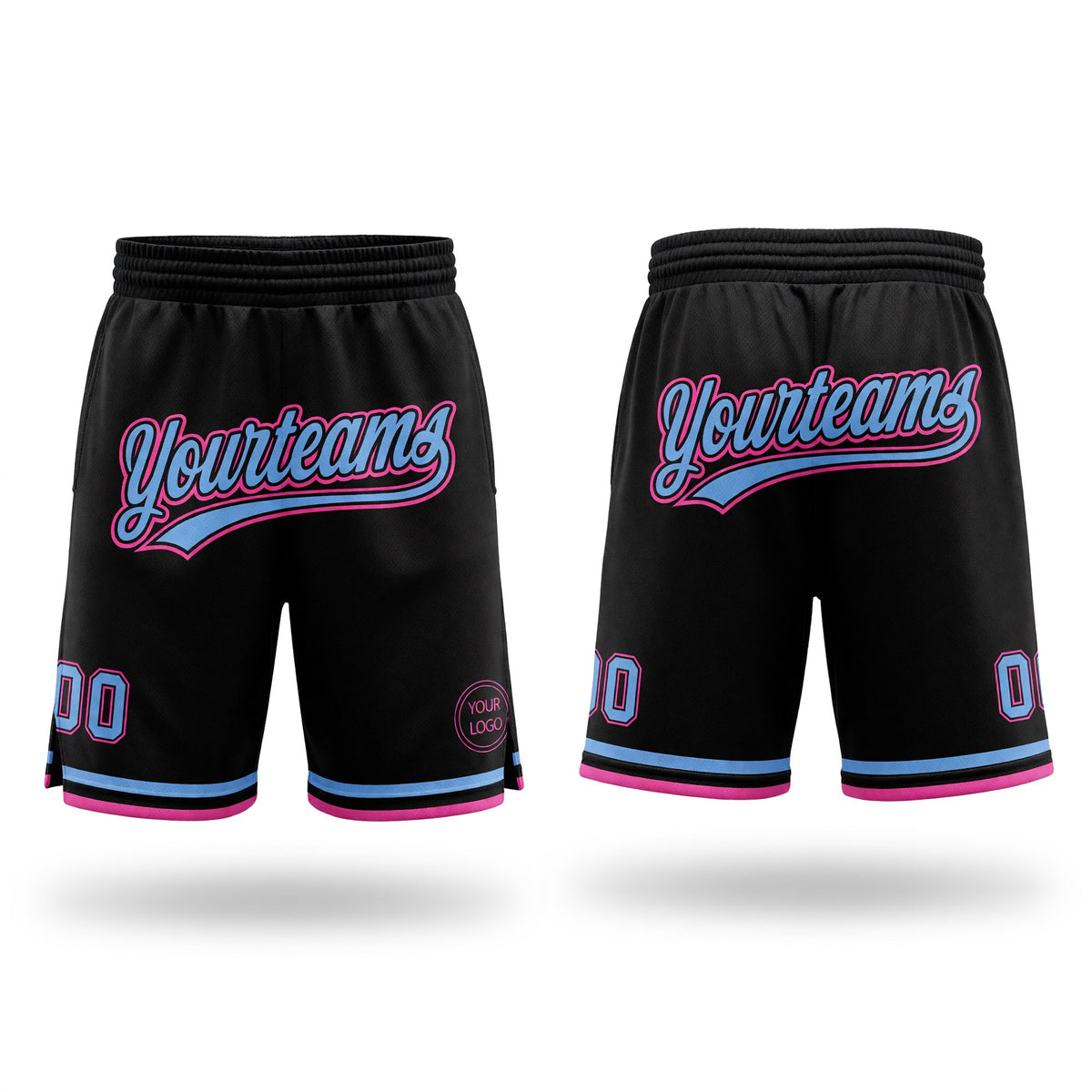 Custom Black Light Blue-Pink Authentic Throwback Basketball Shorts