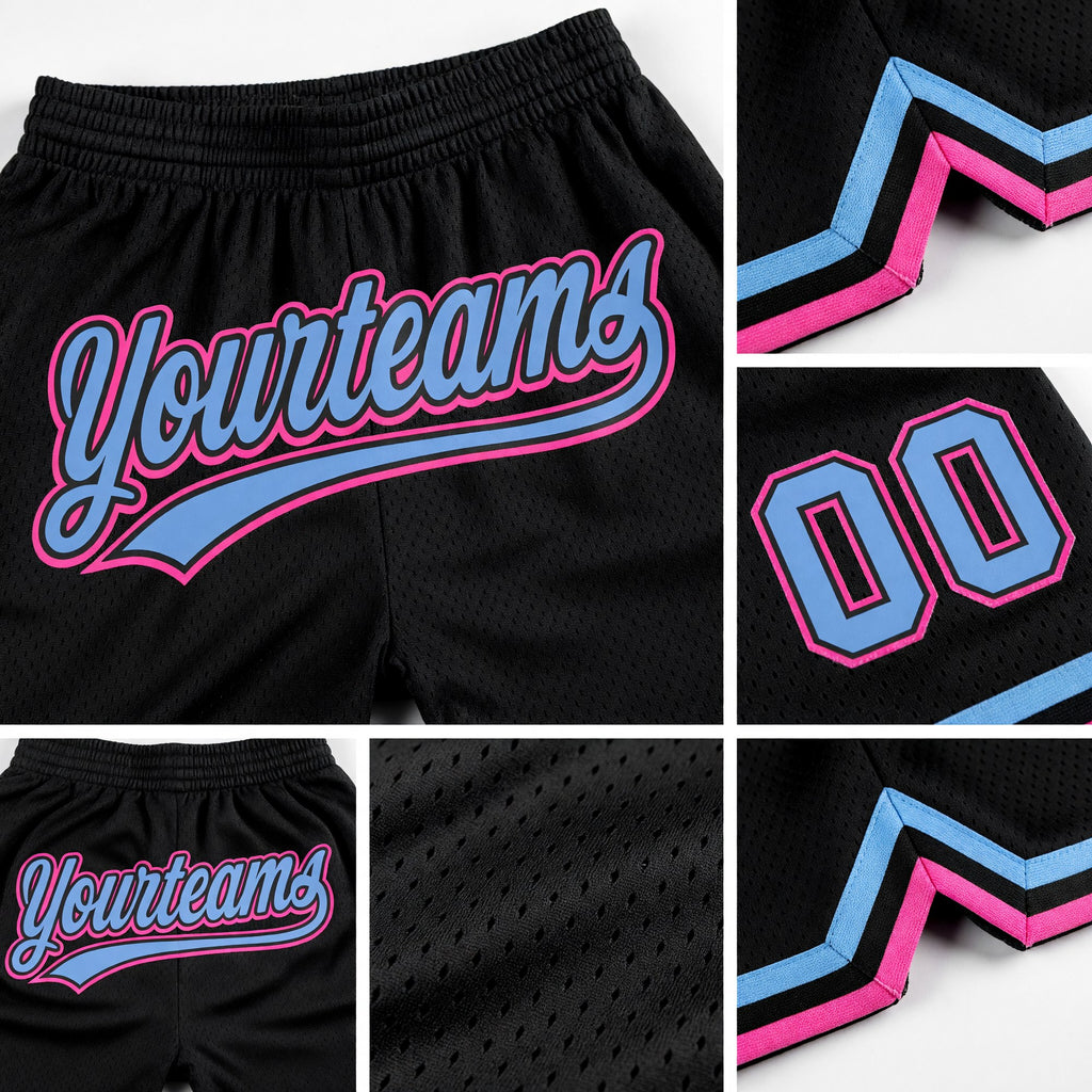 Custom Black Light Blue-Pink Authentic Throwback Basketball Shorts detail