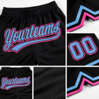 Custom Black Light Blue-Pink Authentic Throwback Basketball Shorts detail