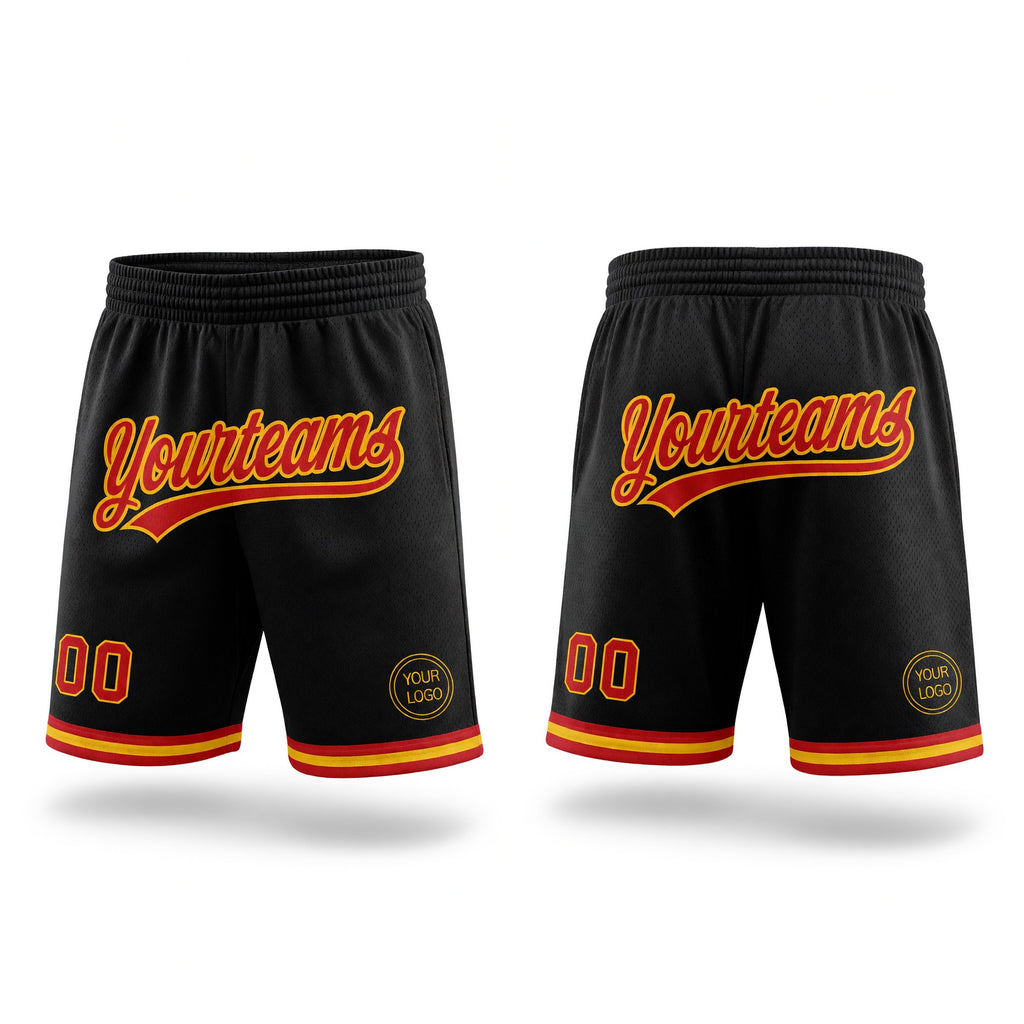 Custom Black Red-Gold Authentic Throwback Basketball Shorts