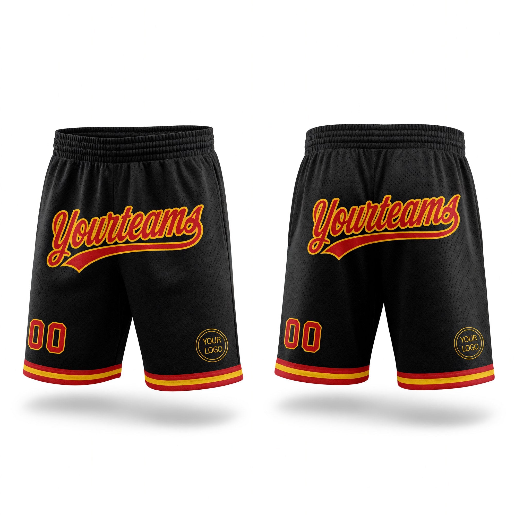 Custom Black Red-Gold Authentic Throwback Basketball Shorts