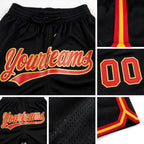 Custom Black Red-Gold Authentic Throwback Basketball Shorts detail