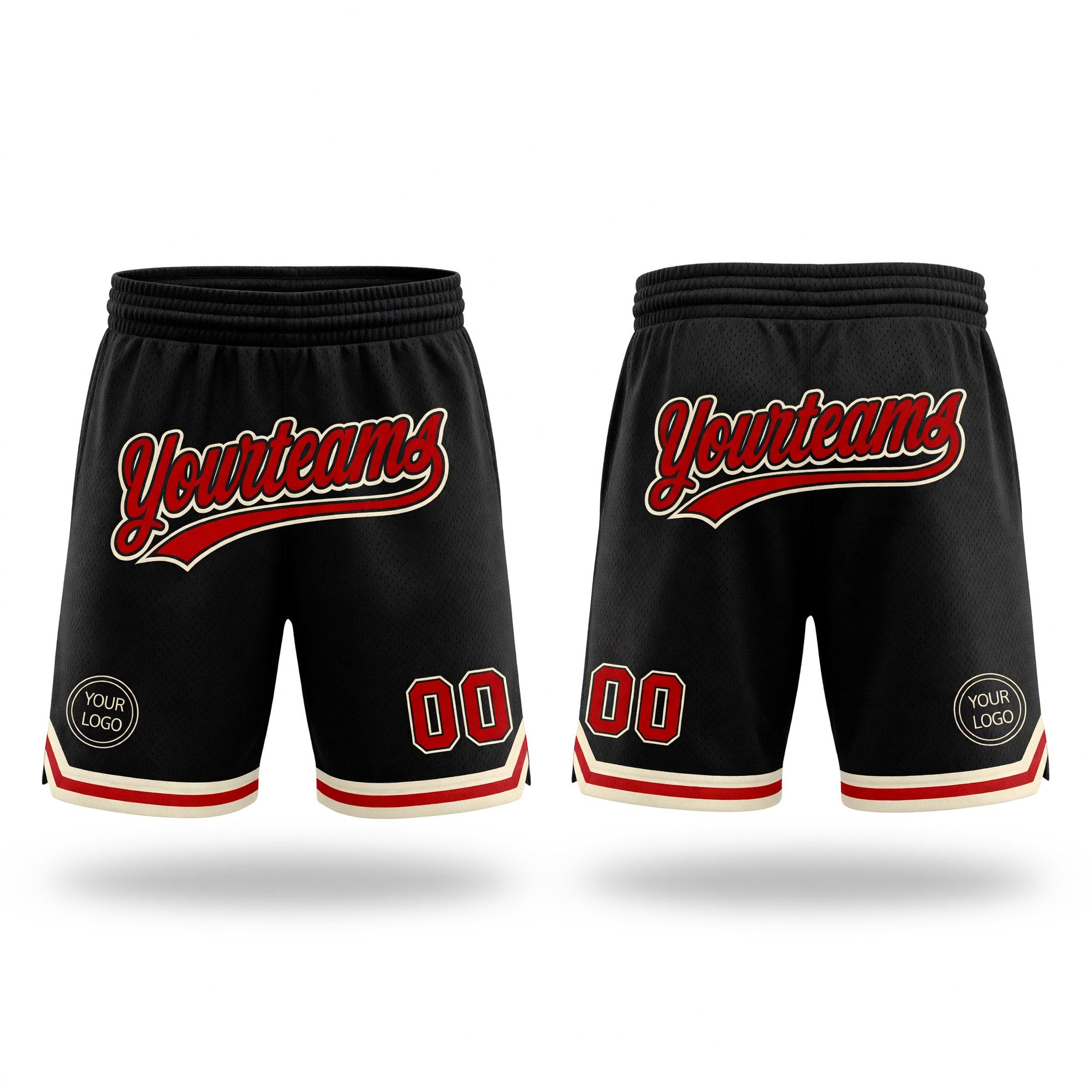 Custom Black Red-Cream Authentic Throwback Basketball Shorts