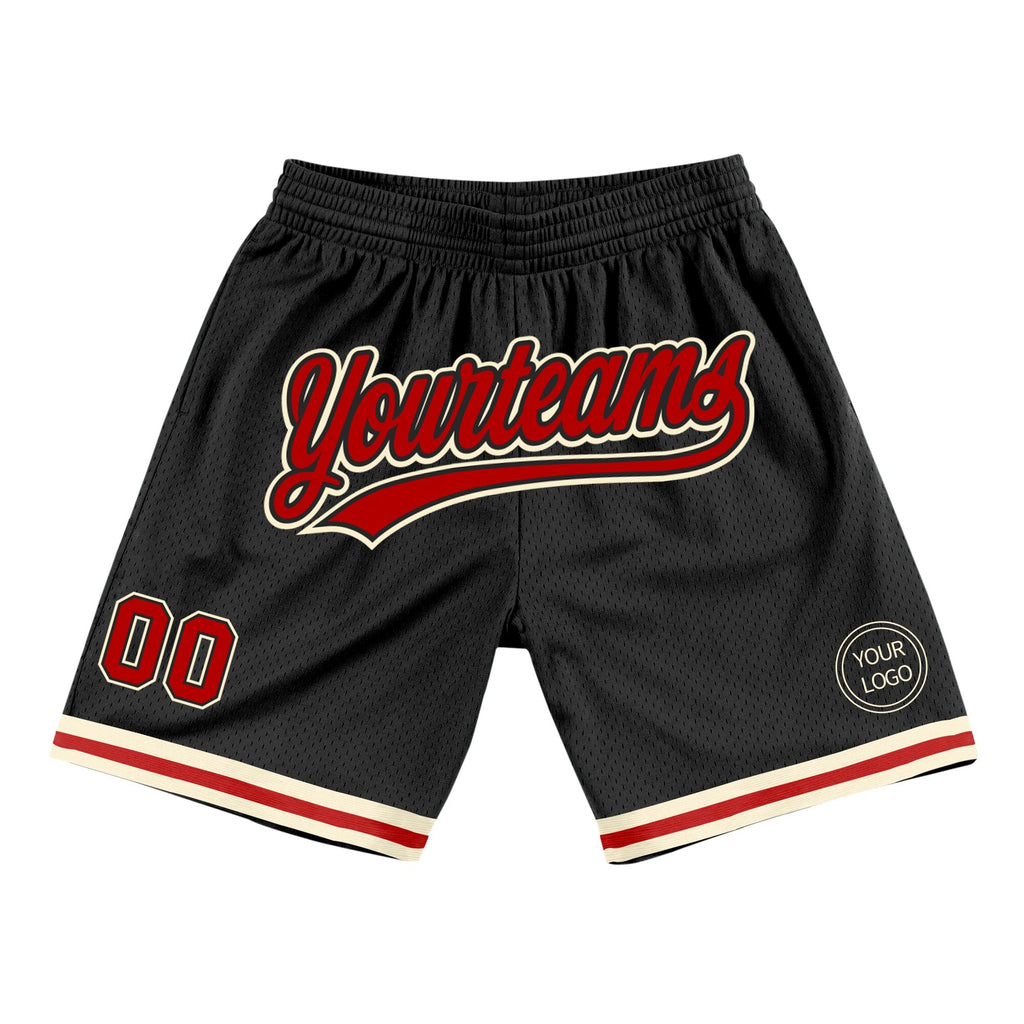 Custom Black Red-Cream Authentic Throwback Basketball Shorts photo 1