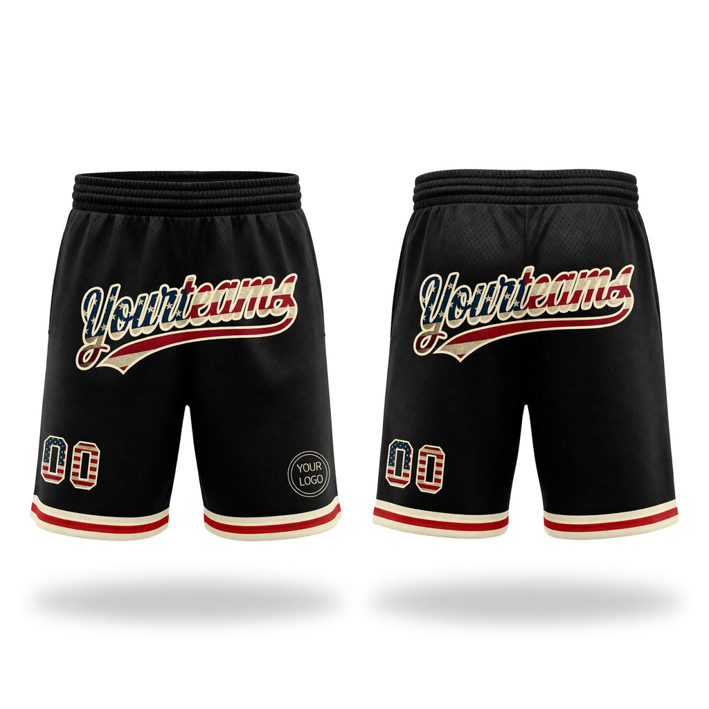 Custom Black Vintage USA Flag-Cream Authentic Throwback Basketball Shorts