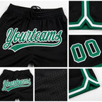Custom Black Kelly Green-White Authentic Throwback Basketball Shorts detail