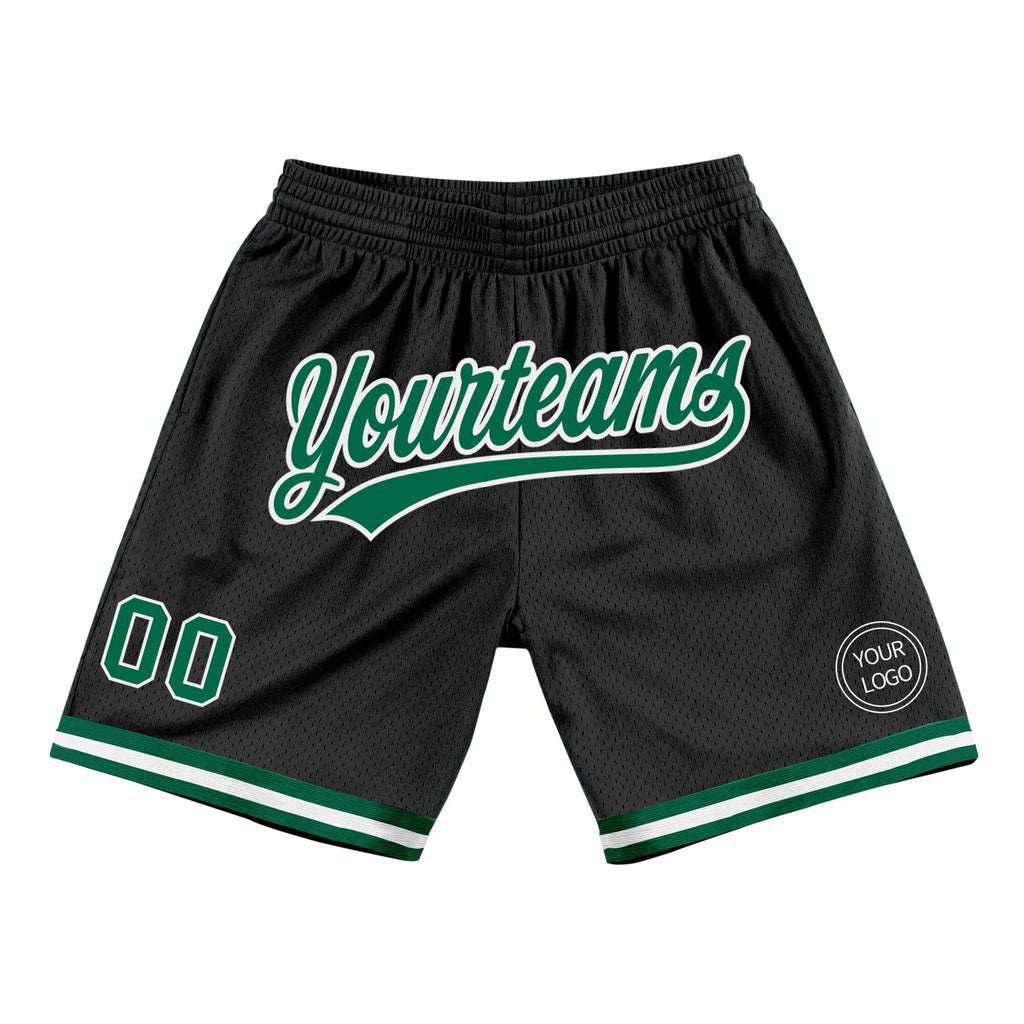 Custom Black Kelly Green-White Authentic Throwback Basketball Shorts photo 1