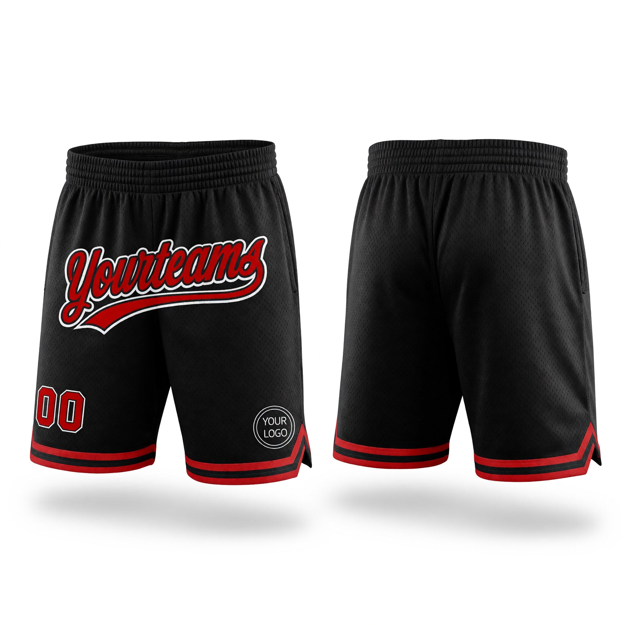 Custom Black Red-White Authentic Throwback Basketball Shorts