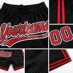 Custom Black Red-White Authentic Throwback Basketball Shorts detail