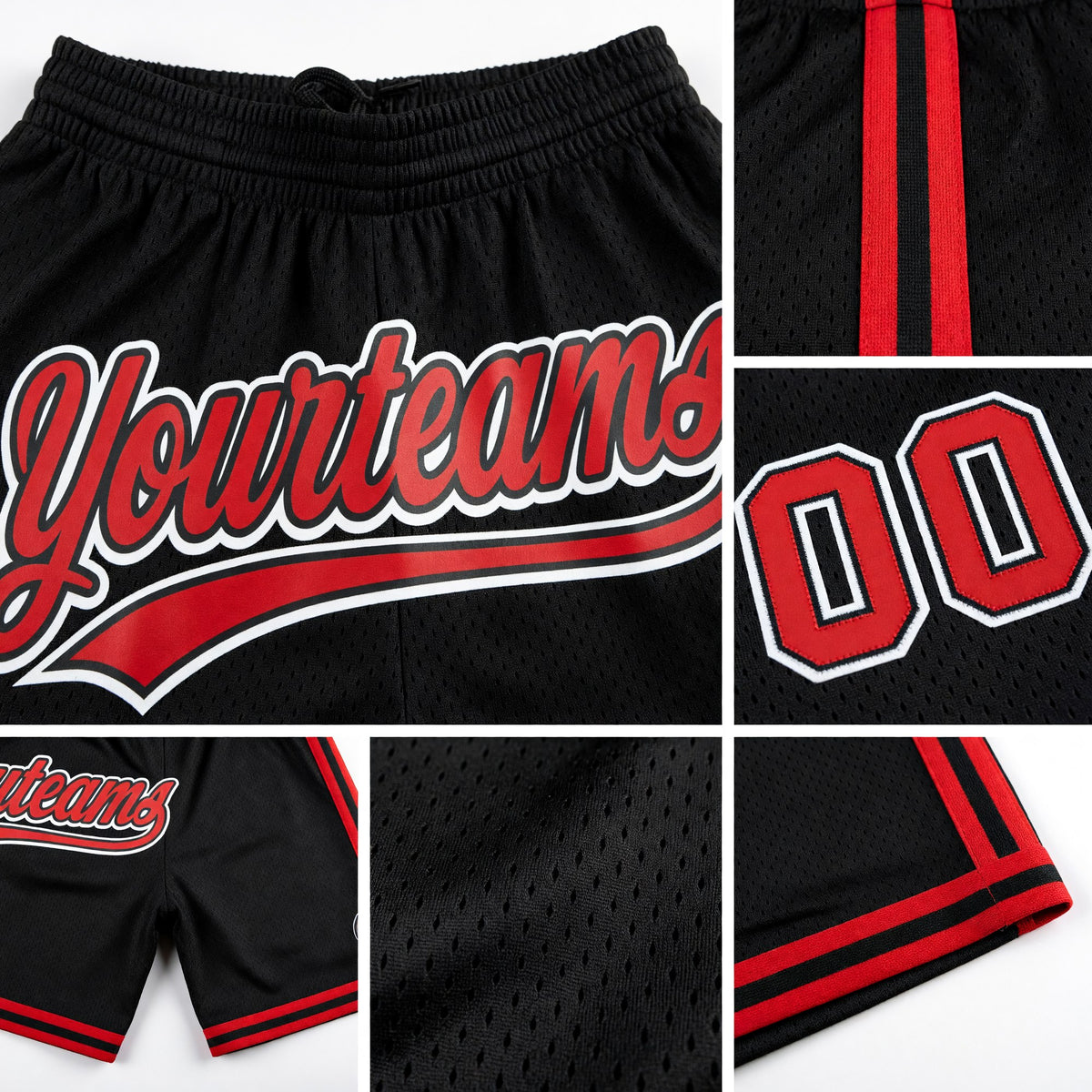 Custom Black Red-White Authentic Throwback Basketball Shorts detail