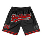 Custom Black Red-White Authentic Throwback Basketball Shorts photo 1