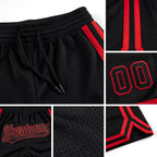 Custom Black Red Authentic Throwback Basketball Shorts detail