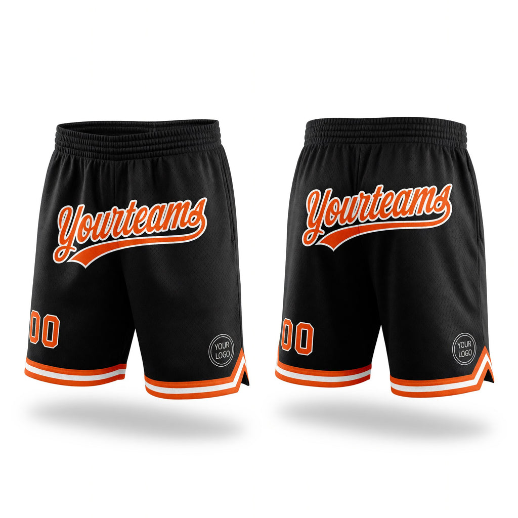 Custom Black Orange-White Authentic Throwback Basketball Shorts