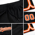 Custom Black Orange-White Authentic Throwback Basketball Shorts detail