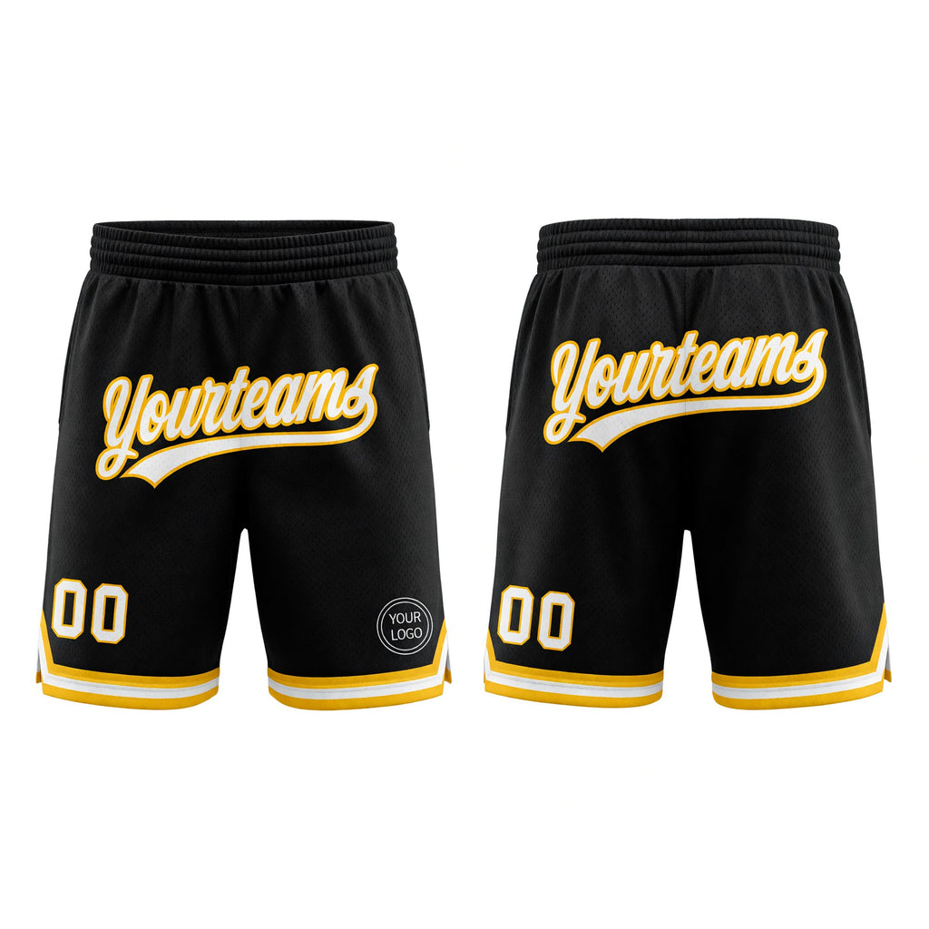 Custom Black White-Gold Authentic Throwback Basketball Shorts