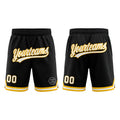 Custom Black White-Gold Authentic Throwback Basketball Shorts