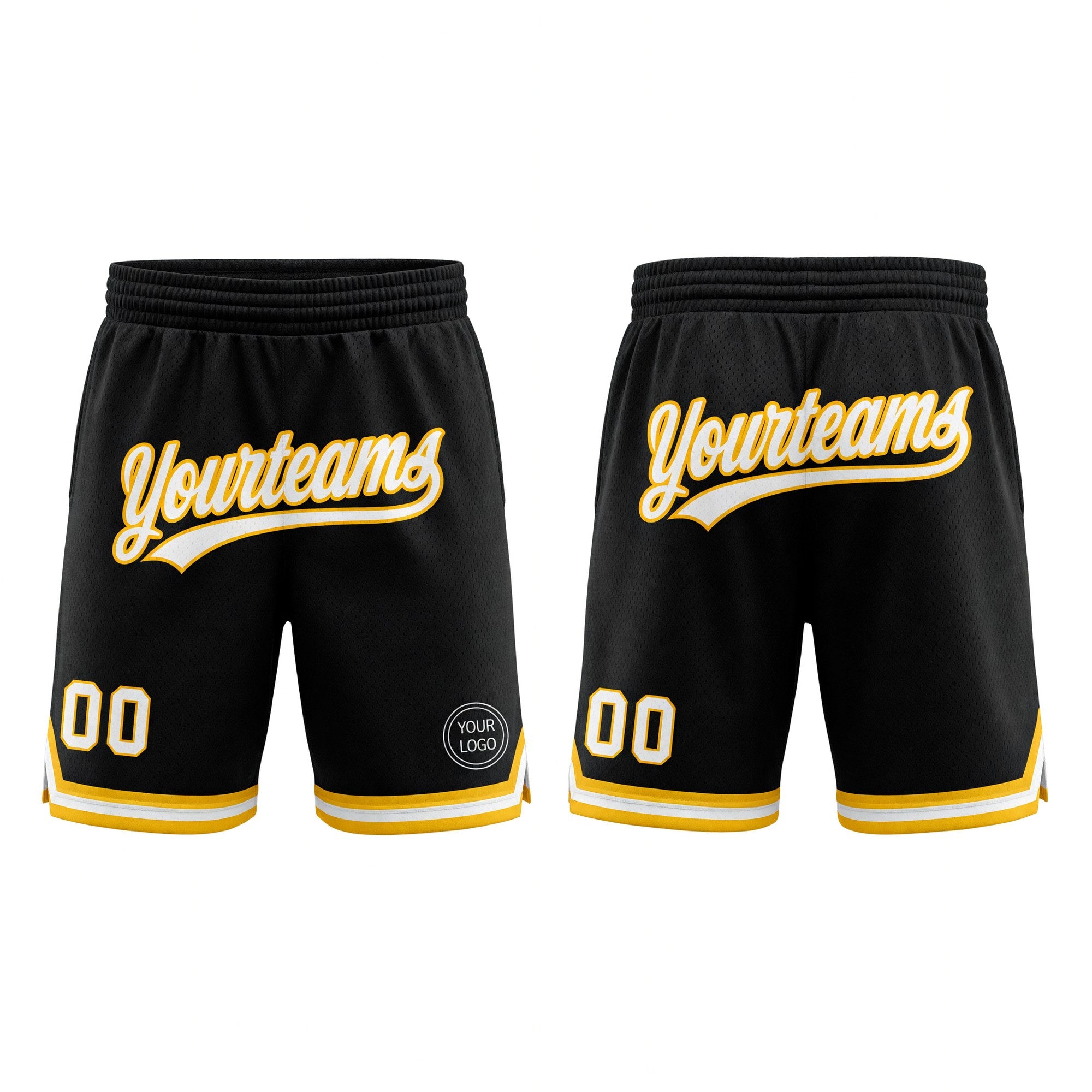 Custom Black White-Gold Authentic Throwback Basketball Shorts