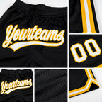 Custom Black White-Gold Authentic Throwback Basketball Shorts detail